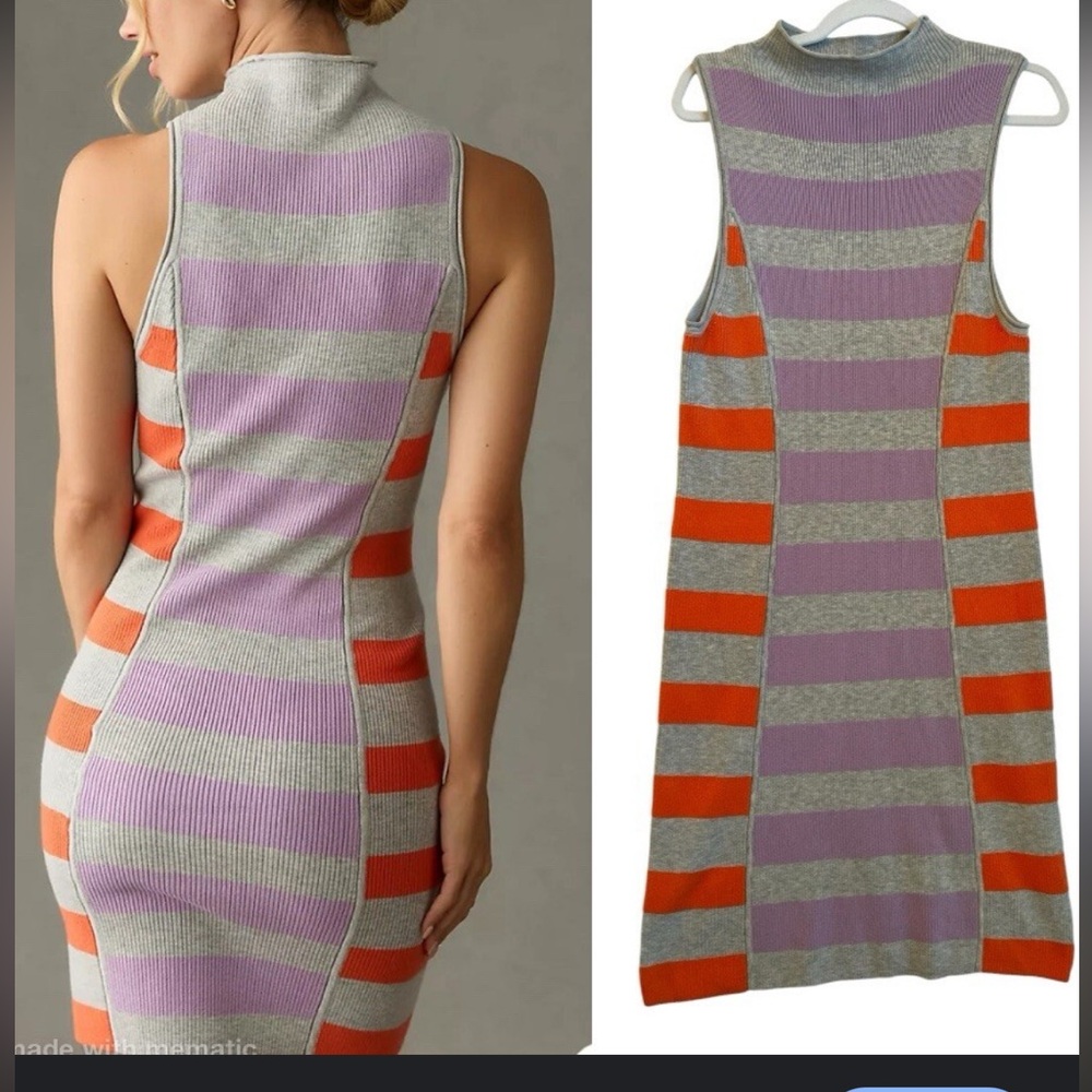 Anthropologie Striped Midi Dress in Lavender, Gray & Orange